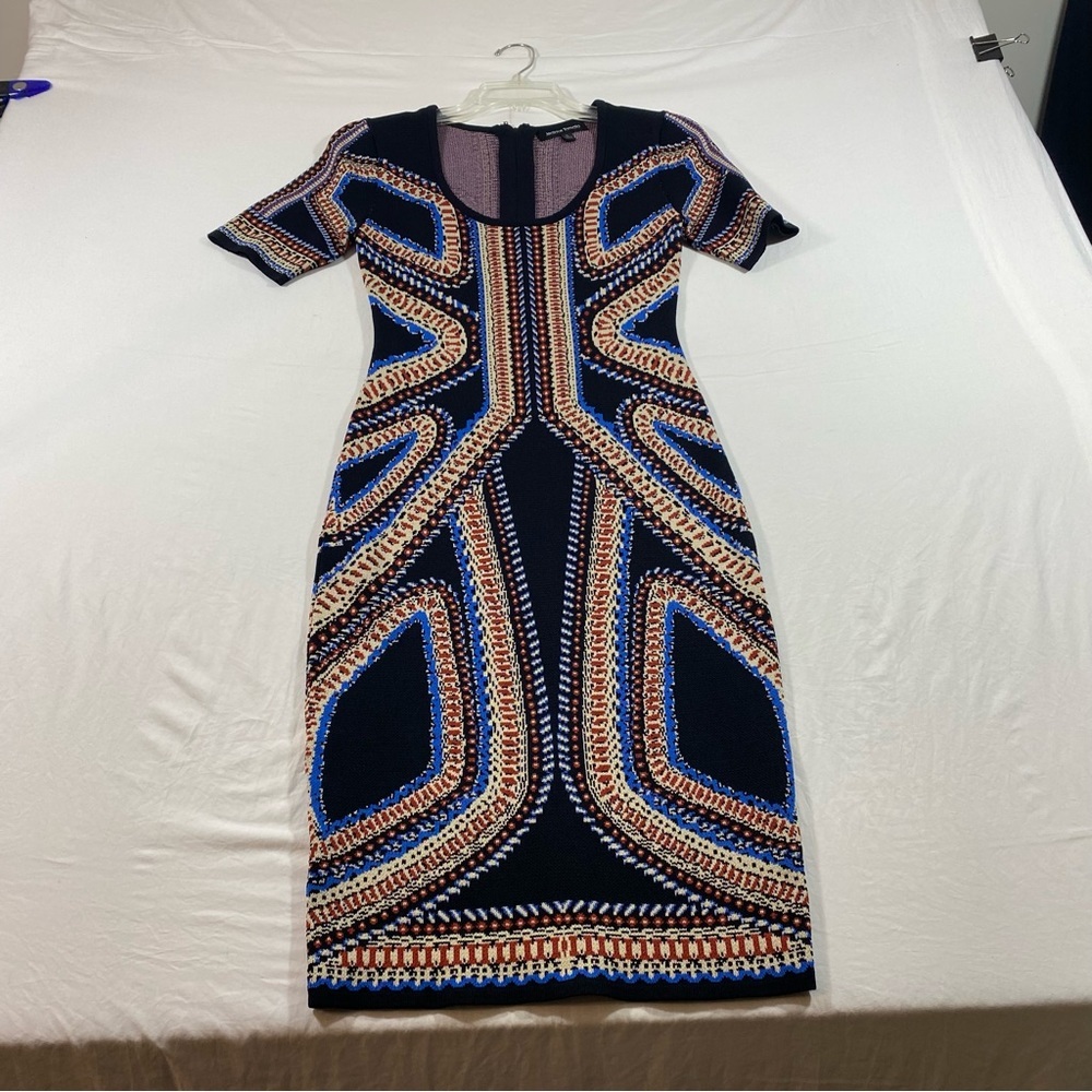 Jealous Tomato Print Sheath Dress Small Aztec Print Back Zipper Slit Back